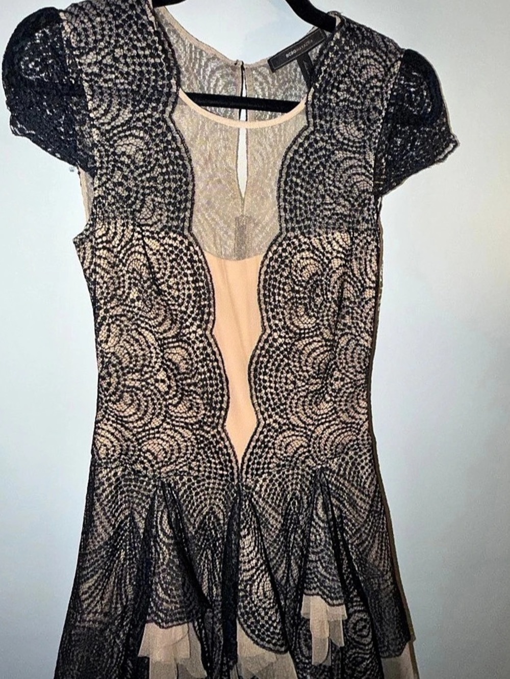 BCBG MAXAZRIA Black & Pink Lace Mini Dress